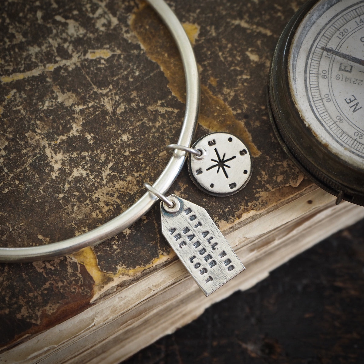 Compass charm bangle deals